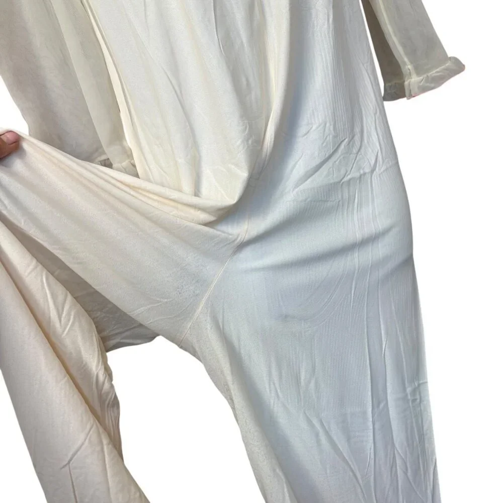 Vintage Union Jeri Morton Sleep Jumpsuit‎ White Pink Lace Sheer Size Medium